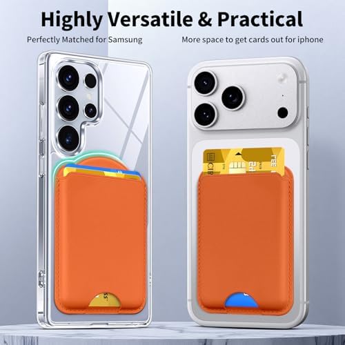 Magnetic Wallet for Samsung Galaxy S26 S25 S24 Series, Fold 8 Ultra with Magsafe Case, for iPhone 18-12 Series, RFID Blocking Leather Magnetic Card Holder | Holds 3 Cards | Orange - Image 4