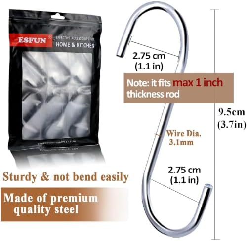 ESFUN 30 Pack 3.7 inch Metal S Hooks Steel S Hooks Plants Hanging Hangers for Kitchen Pans Pots Bags Purse Jeans Jewelry Towels - Image 2