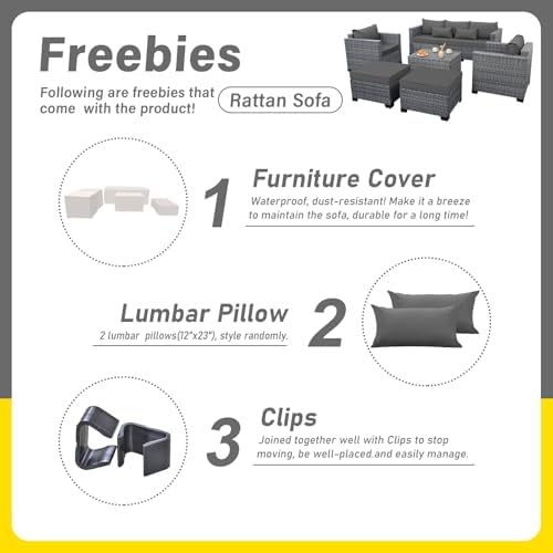 Lviden 6 Pieces Wicker Patio Furniture Sets Outdoor Conversation Set HDPE Rattan Sectional Sofa Couch with Storage Table and Non-Slip Cushions, Light Grey - Image 3