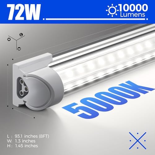 Barrina T8 LED Shop Lights 8FT, 72W 10000LM 5000K, High Output, 10 Packs - Image 5