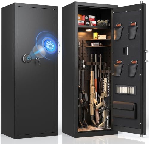 KAER Biometric Gun Safe for Rifles and Pistols, 12-15 Rifle Safe Quick Access (Fits Scoped Rifles) with 24/7 Burglar Alarm, Adjustable Shelves & Pistol Pockets, Gun Cabinet for Home, Office by KAER