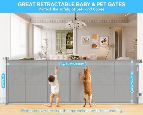 EZIGO 120 Inch Retractable Baby Gates, 41 Inch Extra Tall Retractable Gate - Image 2