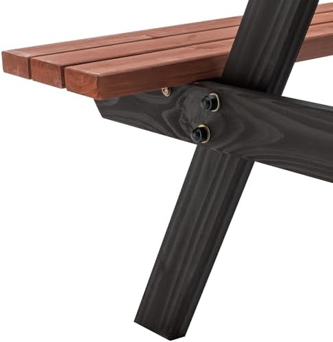 75'' Rectangular Outdoor Dining Table Wooden Patio Dining Table & 2 Built-in Bench for 8, 2" Umbrella Hole, Suitable for Picnic Backyard Garden Porch, Wood Brown - Image 6