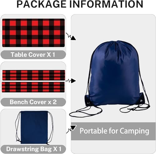 CAPSCEOLL Fitted Picnic Table Cover with Bench Covers 5ft - Black Red - Image 4