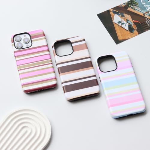 for iPhone 15 Pro Case, Magnetic Matte Frosted Dual-Layer Striped Phone Case for Women, Retro Aesthetic Cover Compatible with Mag Safe Accessories - Cocoa Stripe - Image 6