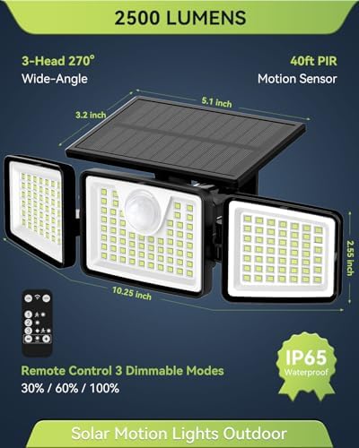 daphino 2500LM Solar Lights, Motion Sensor Outdoor Lights, 3-Head, 4 Pack - Image 2