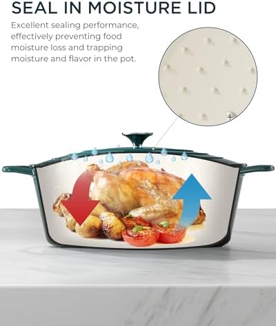 Enameled Cast Iron Dutch Oven, 9.3QT Pot with Lid, Bottle Green - Image 4