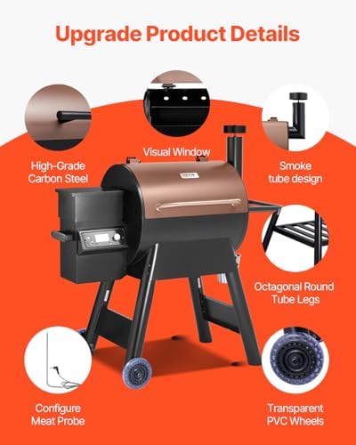 VEVOR Wood Pellet Grill Smoker, 8 in 1 BBQ Grills for Outdoor Cooking, 575 Square Inches Cook Area Electric Grill and Smoker, with LCD Screen Controller, Meat Probe, 500°F Max Temperature, Black - Image 5