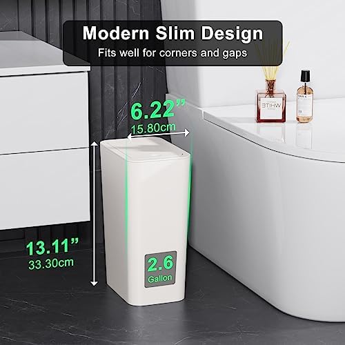 N. NETDOT 3 Pack 10L / 2.6 Gallon Small Trash Can with Lid, Bathroom Garbage Can with Pop-Up Lid, Waste Basket for Bathroom, Kitchen, Bedroom, Powder Room, Craft Room, Office, College (Off White) - Image 2