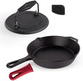 Cuisinel Cast Iron Skillet + Grill Press + Scraper Set - 10"-inch Pre-Seasoned Frying Pan + Silicone Handle Grip - 7" Round Burger Smasher - Indoor/Outdoor, Grill, Kitchen Cookware. PFAS and PFOA-free by Cuisinel