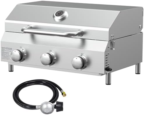 Bestfire 3-Burner Tabletop Gas Grill, 30,000 BTU Portable Propane Grill, Heavy-Duty Thickened Stainless Steel Grates & Knobs, Compact & Detachable Legs for Camping, RV&BBQ by GrillsOutdoorCooking