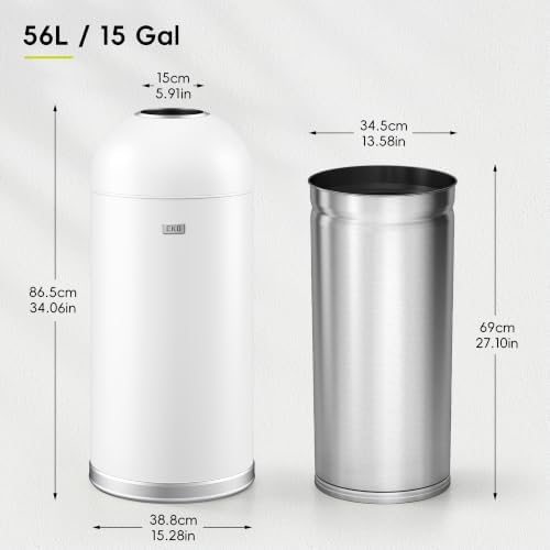 EKO 15 Gallon Commercial Open Top Trash Can with Steel Liner, White - Image 2