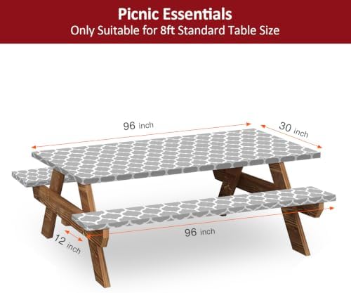 8ft 96in Picnic Table and Bench Cover, 3 Pack, Gray-White Moroccan - Image 2