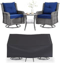 Wumiokio Patio Furniture Sets, 3 Pieces Wicker Outdoor Furniture - 360 Degree Swivel Rocking Chairs and Rattan Side Table for Garden,Porch,Backyard (Grey Wicker/Blue Cushion, 3PCS - Swivel Chairs) by Wumiokio
