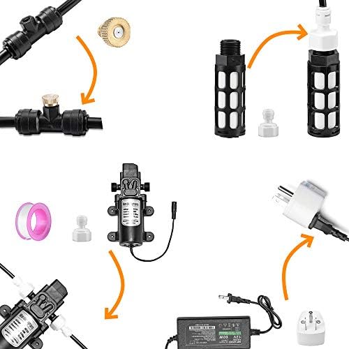 Misting Cooling System with Pump Filter Kit,20FT/6M Mist Line 6 Brass Mist Nozzle 116 PSI 5L/Min DIY for Outdooor Patio Porch Greenhouse Backyard - Image 5