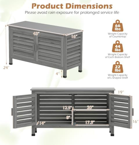 Tangkula Wood Outdoor Storage Cabinet with Stainless Steel Countertop - Image 3