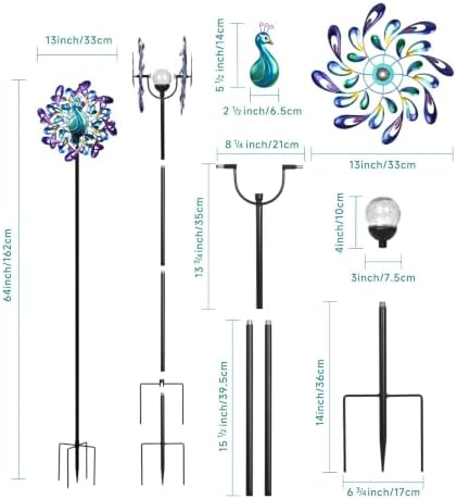 Peacock Wind Spinners Outdoor Kinetic Turquoise Green Garden Yard Art - Image 2