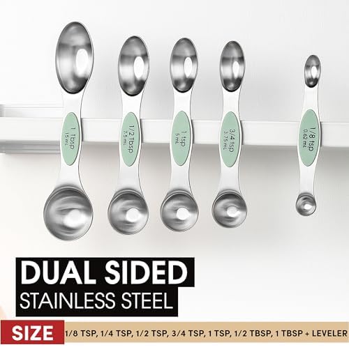 Spring Chef Stainless Steel Magnetic Measuring Spoons Set of 8, Pistachio - Image 3