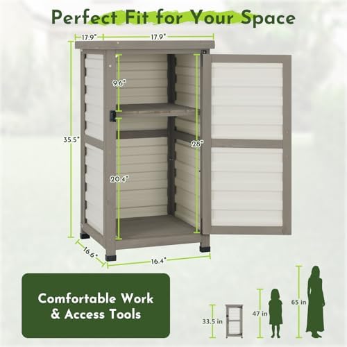 Small Outdoor Storage Cabinet with Waterproof Metal Top, White Wood & Plastic Potting Bench Table with Removable Shelf, Outside Cabinets Work Station for Patio, Balcony,17.9''x17.9''x33.5'' - Image 4