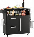 Heavy Duty Outdoor Grill Cart with Stainless Steel Prep Table, Lockable Wheels, Spacious Storage Cabinet, and Island Table Design for Patio or Kitchen Use by Unknown