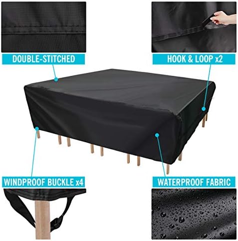 Velway Patio Furniture Cover Outdoor, Waterproof Rectangular Patio Table Chair Sofa Set Cover, 95”Lx64”Wx40”H, All Weather Oxford Tear-Resistant Material with Zipper Carrying Bag Windproof Buckles - Image 6