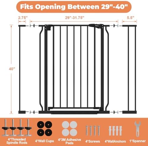 40" Extra Tall Baby Gate No Drilling, Auto Close Dog Gate, Black - Image 6
