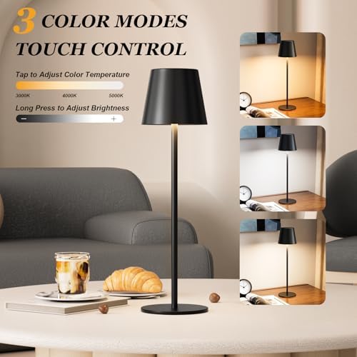 Rechargeable Table Lamp Sets, Cordless Battery Operated Lamps, Black - Image 2