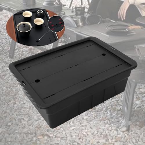 Tea Storage Box with Drainage Tray, IGT Camping Table Basket, Versatile Equipment Organizer for Garage Backyard Barbecue Cooking- Black - Image 2