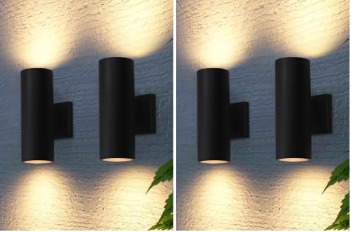 LEONLITE 4-Pack 12" Outdoor Cylinder Wall Light, Up and Down, E26 Base by LEONLITE