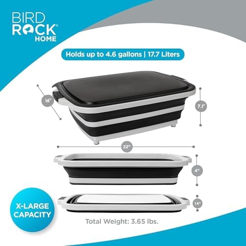 BIRDROCK HOME 18L Collapsible BBQ Prep Tub with Lid, Black, 22”L x 16”W - Image 7