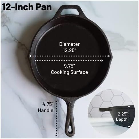 12 Inch Round Large Pre-Seasoned Cast Iron Skillet - Image 2