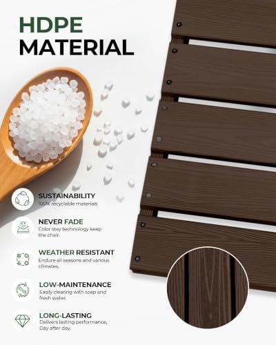 Set of 2 Weatherproof Patio Chairs - HDPE Outdoor Dining Chairs with Wide Seat, Ergonomic Design - for Garden, Backyard, Deck - Brown - Image 5