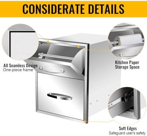 Outdoor Kitchen Drawers, Triple BBQ Drawers Stainless Steel Built-in Drawer For Outdoor Kitchen Island, Patio Grill Station,Double Drawers - Image 5