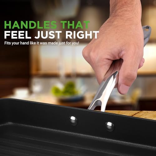 NutriChef 11" Non-Stick Grill Pan for Indoor Cooking - Hard Anodized Grill Pan for Stove Tops with High Ridges, Strong Handles, Dishwasher Safe - Image 4
