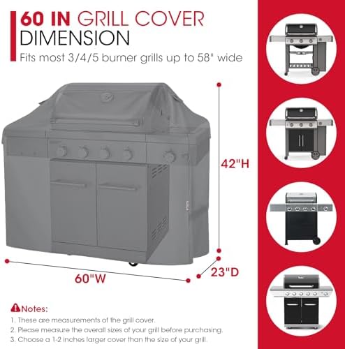 Unicook Grill Cover Heavy Duty Waterproof Fade Resistant, 60 Inch, Gray - Image 2