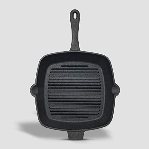 EXCELSTEEL 10" Pre Seasoned Cast Iron Square Fry Pan for Grill, Gas, Oven, Electric, and Outdoor Use, Versatile for All Dishes - Image 5