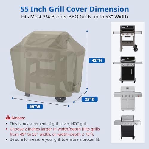 SunPatio 55 Inch Grill Cover for Outdoor Grill Heavy Duty Waterproof, Taupe - Image 2