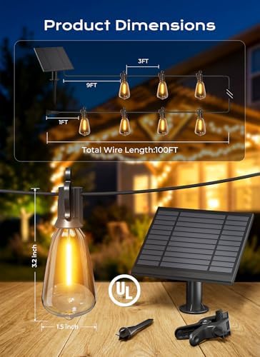 Brightown 100FT Solar String Lights Outdoor, 31+2 Shatterproof LED Lights - Image 6