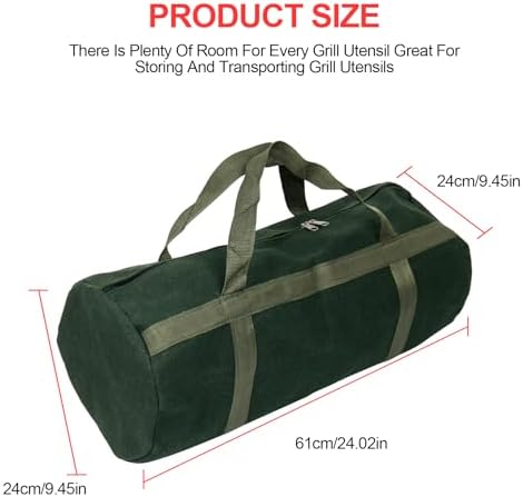 24" Grill Accessory Storage Bag, Tools Storage for Outdoor Grilling, Thick Canvas Double Zipper Utensil Carry Bag for Camping Hiking Barbecue, Dark Green - Image 2