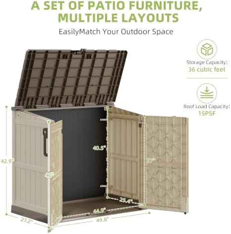Bifanuo 36 Cu Ft Resin Outdoor Storage Shed, Horizontal Storage Cabinet - Image 2