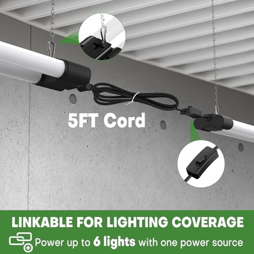T5 LED Shop Light, 4FT 4500LM Garage Lighting, 45W (150W Equivalent), 6500K Linkable Integrated Light Fixture with ON/OFF Switch, Hanging or Ceiling Mount Bright White Light for Workshop (4 Pack) - Image 3