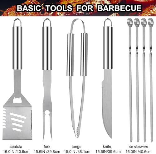 grilljoy 24PCS BBQ Grill Tools Set with Meat Thermometer and Injector - Extra Thick Stainless Steel Fork, Spatula& Tongs - Complete BBQ Accessories in - Perfect Grill Gifts for Father's Day - Image 2