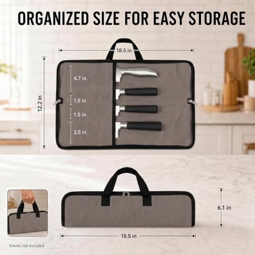 4 Slots Chefs Knife Roll Bag Cutlery Storage Case Mens Travel Grey - Image 2