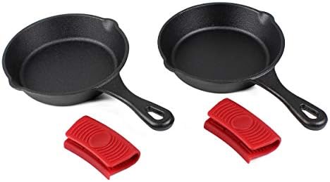 6" Cast Iron Skillet Set of 2 (Pre-Seasoned) with 2 Silicon Hot Handle Holder Grips - Image 2