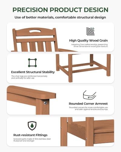 Set of 2 Weatherproof Patio Chairs - HDPE Outdoor Dining Chairs with Wide Seat, Ergonomic Design - for Garden, Backyard, Deck - Teak - Image 6