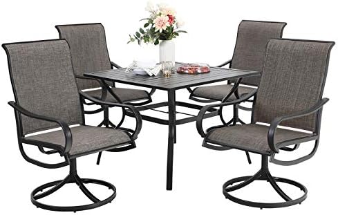 Sophia & William Patio Dining Set for 4, Square Table & Brown Swivel Chairs by SophiaWilliam