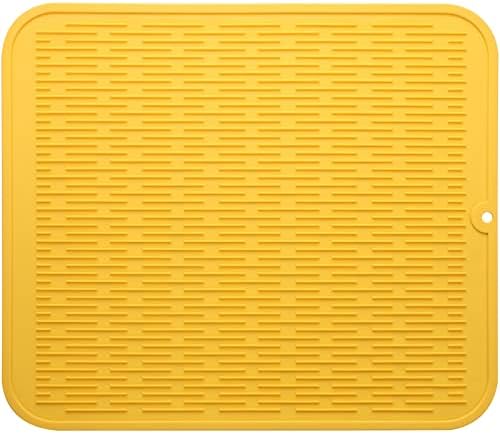 MicoYang Silicone Dish Drying Mat for Multiple Usage,Easy clean,Eco-friendly,Heat-resistant Silicone Mat for Kitchen Counter or Sink,Refrigerator or Drawer Liner Yellow XL 18 inches x 16 inches by MicoYang