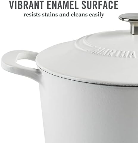 MARTHA STEWART Gatwick 7-Quart Enamel Cast Iron Dutch Oven Pot with Lid – Matte White – Durable Heavy-Duty Dutch Oven for Slow Cooking, Braising & Baking - Image 3