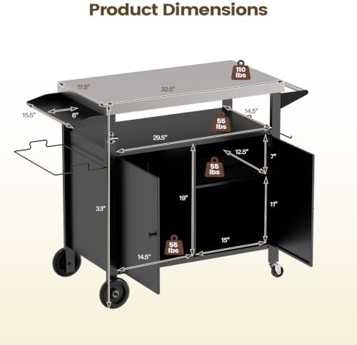 Giantex Outdoor Grill Cart with Stainless Steel Tabletop & Storage Cabinet - Image 3