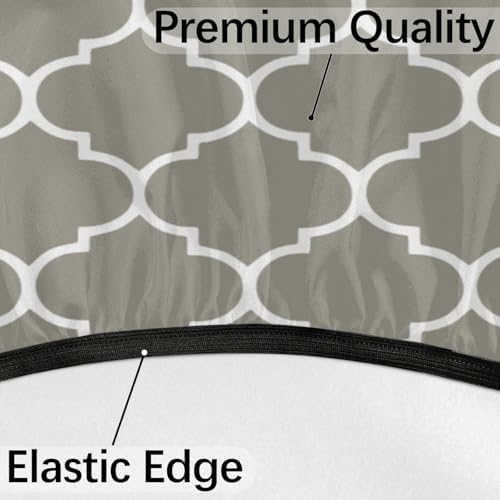 Fitted Round Tablecloth with Umbrella Hole and Zipper Grey Moroccan Outdoor Elastic Table Cloth 45"-56" Oil-Proof Waterproof Patio Table Cover for Dining Picnic Party - Image 4